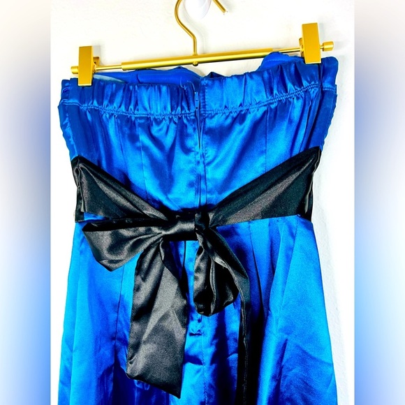 Speechless Strapless Blue Satin Dress with Black Bow - Size 3 - Picture 10 of 10